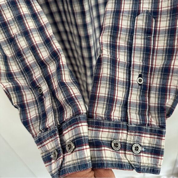 LL Bean Mens Cotton Plaid Button Up Shirt L Blue Red White Long Sleeve Fisherman - Picture 8 of 9